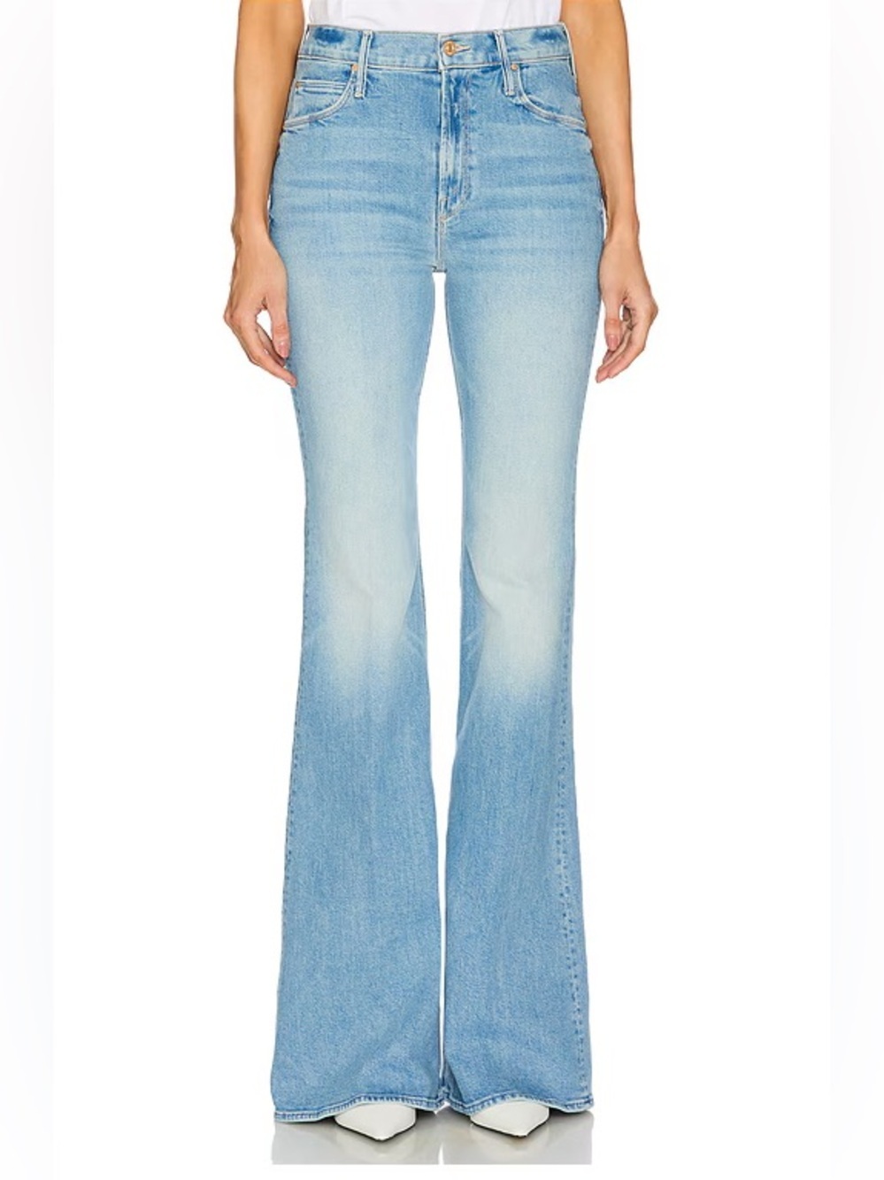 Mother the Doozy flare bootcut jeans in horseback to quarterback light wash